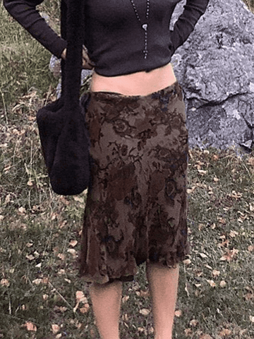 Sonicelife 2024 New Fashion Woman Bottom Elegant Mesh Floral Midi Skirt
