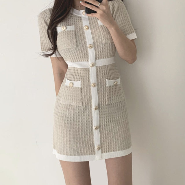 Sonicelife Button Knitted Dress Bodycon Mini Vestido Curto Korean Summer  Party Elegant Black Black Moda Feminina Ropa Mujer 2023 Robes