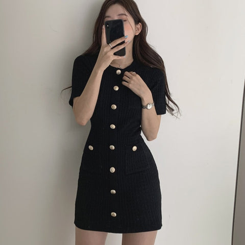 Sonicelife Button Knitted Dress Bodycon Mini Vestido Curto Korean Summer  Party Elegant Black Black Moda Feminina Ropa Mujer 2023 Robes
