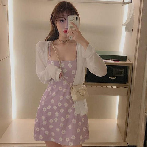 Sonicelife Harajuku Korean Style Floral Sundress (Pink)
