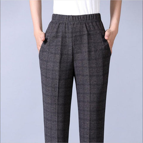 Plus size mother's straight trousers Casual elastic high waist harem pants women Classical pants with stripes loose breathable