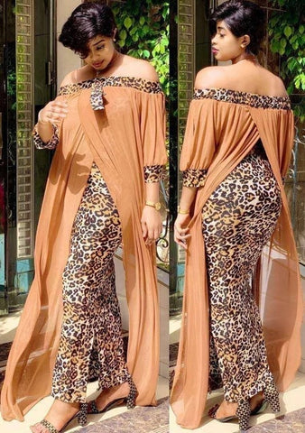 Sonicelife  Leopard Loose Bodycon Fashion outdoor WomenMaxi  Dress Leisure Patchwork Strapless  Ethnic Style African vestidos