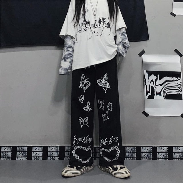 Sonicelife Vintage Wide Leg Pants Winter Fashion 2023 Harajuku Print Trousers Women Loose Casual Korean Style High Waist Pants