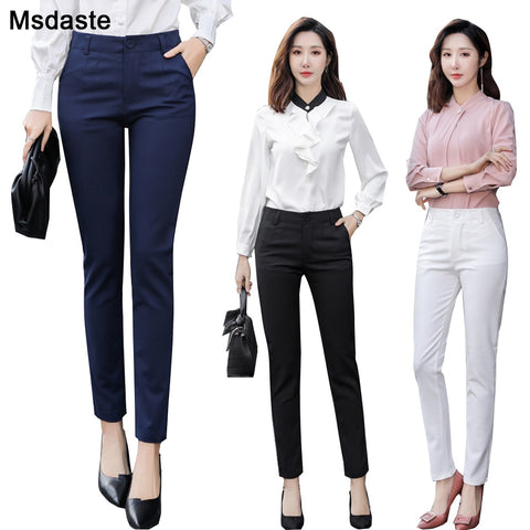 Pencil Pants Women 2020 Spring High Waist Female Formal Trousers Casual Pantalones Solid Workwear Stretchy Slim Woman Trousers 927