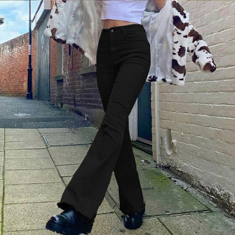 Sonicelife Women's jeans woman high waist Flared Jeans Khaki Black Brown Pants Women's pants for women clothing trouser Jean women trousers