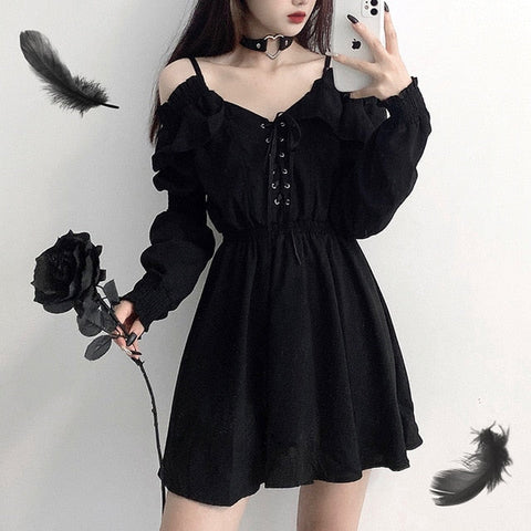 Sonicelife Harajuku Gothic Style Off Shoulder Corset Dress