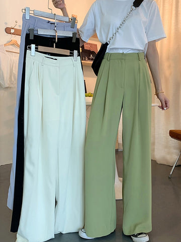 Sonicelife 2023 Loose Casual Long Women Fashion Thin High Waist Pants Black Simple Wide-leg Pants Trousers Korean
