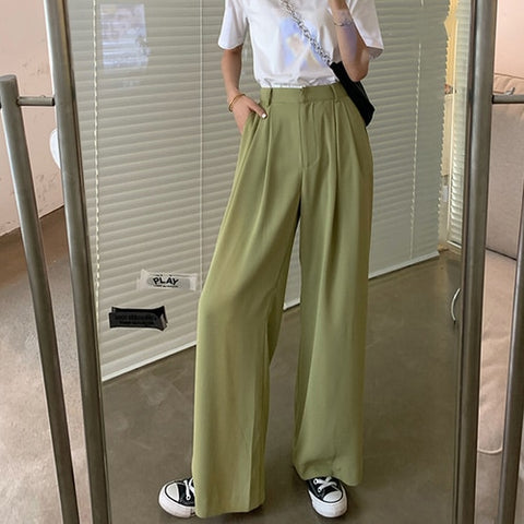 Sonicelife 2023 Loose Casual Long Women Fashion Thin High Waist Pants Black Simple Wide-leg Pants Trousers Korean
