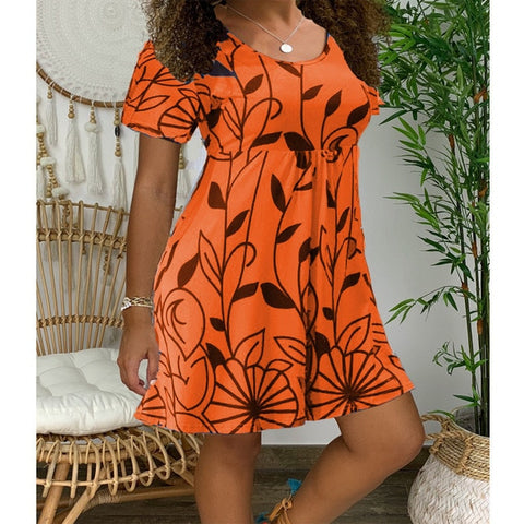 Sonicelife 2023 New Summer Dresses Women Casual Short Sleeve O-Neck Print A-line Dress Large Size Streetwear Sundress Loose Dress Vestidos