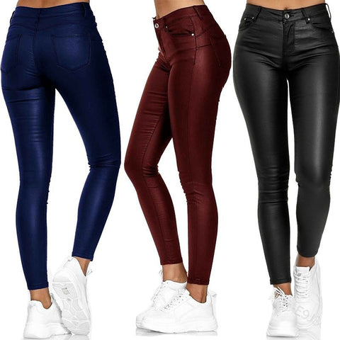 High Waist Pencil Pant  Faux Leather PU Long Trousers Casual  Exclusive Fashion Women Tight Trouser Women's pants traf