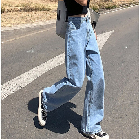 Sonicelife Woman Jeans High Waist Clothes Wide Leg Denim Clothing Blue Streetwear Vintage Quality 2023 Fashion Harajuku Straight Pants