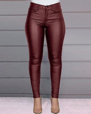 Spring Women Pu Leather Pants Black  Stretch Bodycon Trousers High Waist Long Casual Pencil S-3XL Winter