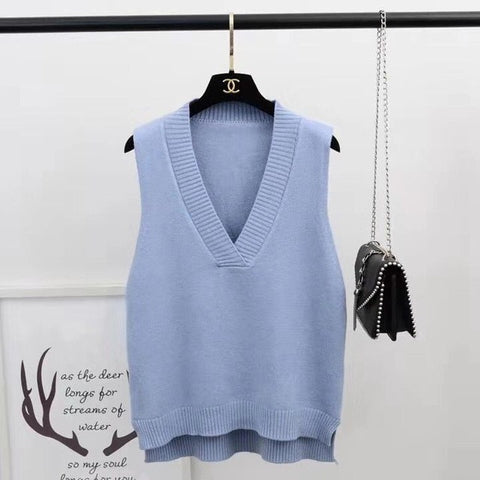 Sweater Vest Women Solid V-neck Loose Plus Size 3XL Simple Classic Elegant Office Ladies Vests Ulzzang Chic Leisure New Knitting