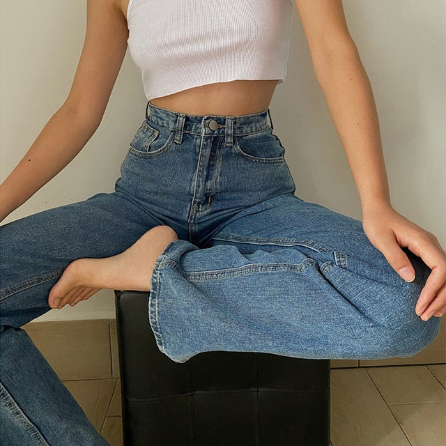 Sonicelife 2023 Woman Long Jeans 115 cm High Waist Overlength Jeans Side Split Denim Pants Female Trousers
