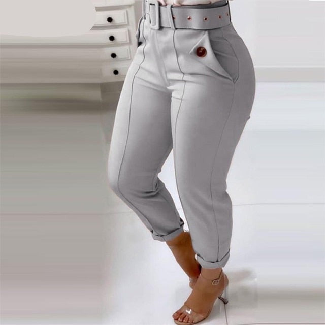 Solid High Waist Pencil Women's Pants 2023 Spring New Harajuku Pant For Women Fashion Feamle Trousers With Belt Pocket Design 927