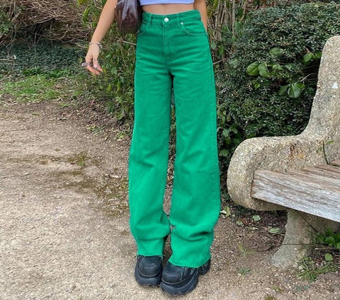 Sonicelife Y2K Streetwear Jeans Baggy Green Teenage Girls Za 2022 Summer Vintage Clothing Fashion Pink High Waist Denim Pants Women 1027-1