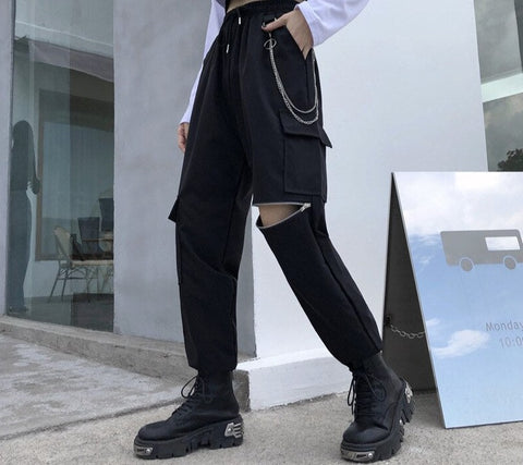 Sonicelife Cargo Pants Woman Streetwear Fashion Jogger Trousers New Casual Hip Hop Harem Pants Harajuku Slim High Waist Woman Pants
