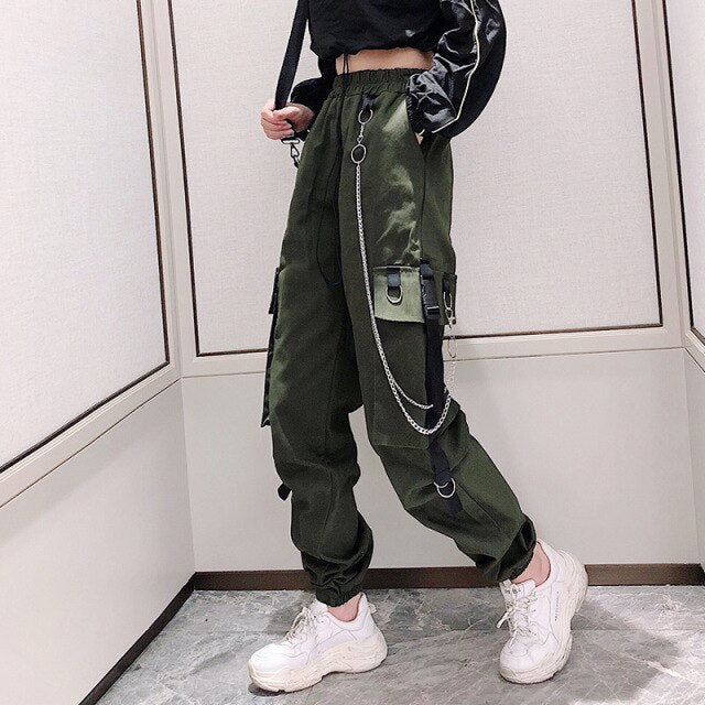 Sonicelife Cargo Pants Woman Streetwear Fashion Jogger Trousers New Casual Hip Hop Harem Pants Harajuku Slim High Waist Woman Pants