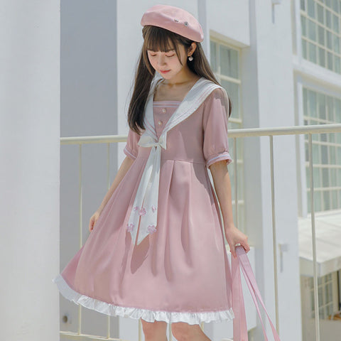 Sonicelife Harajuku Kawaii Fashion Sailor Uniform Pink Dress