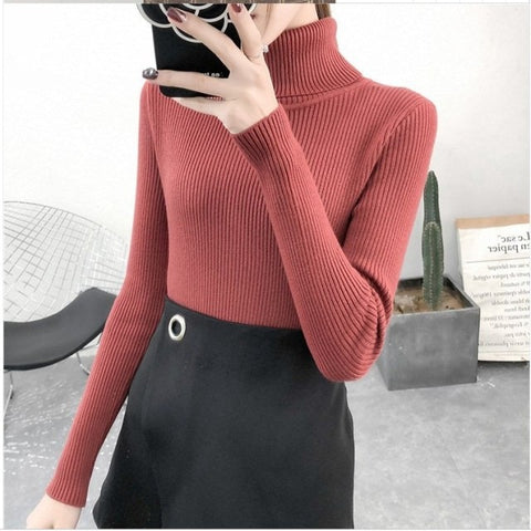 Bonjean Autumn Winter Knitted Jumper Tops turtleneck Pullovers Casual Sweaters Women Shirt Long Sleeve Tight Sweater Girls