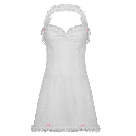 Sonicelife Korean Aesthetic Coquette Dollette Corset Style White Lace Dress