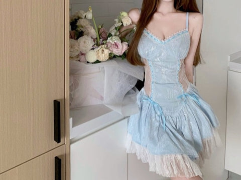 Sonicelife Harajuku Y2K Lingerie Style Lace Layer Dress