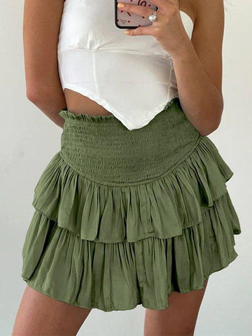 Sonicelife 2024 New Fashion Woman Bottom Elegant Smock Tiered Ruffle Mini Skirt