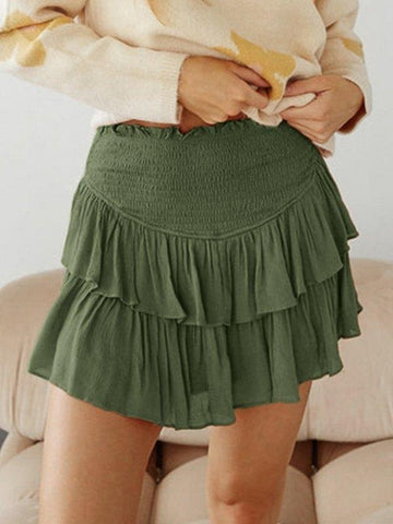 Sonicelife 2024 New Fashion Woman Bottom Elegant Smock Tiered Ruffle Mini Skirt