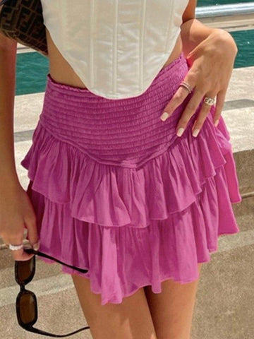 Sonicelife 2024 New Fashion Woman Bottom Elegant Smock Tiered Ruffle Mini Skirt