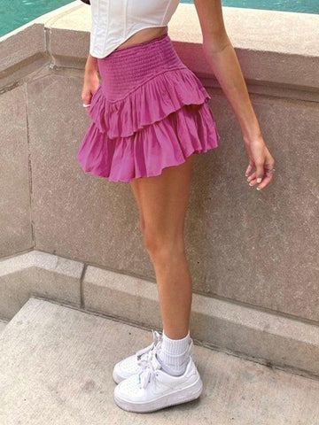 Sonicelife 2024 New Fashion Woman Bottom Elegant Smock Tiered Ruffle Mini Skirt
