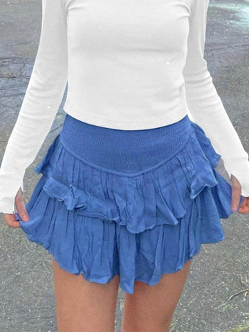 Sonicelife 2024 New Fashion Woman Bottom Elegant Smock Tiered Ruffle Mini Skirt