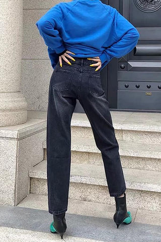 Sonicelife Woman jeans  Solid Color Vintage Slim Jeans