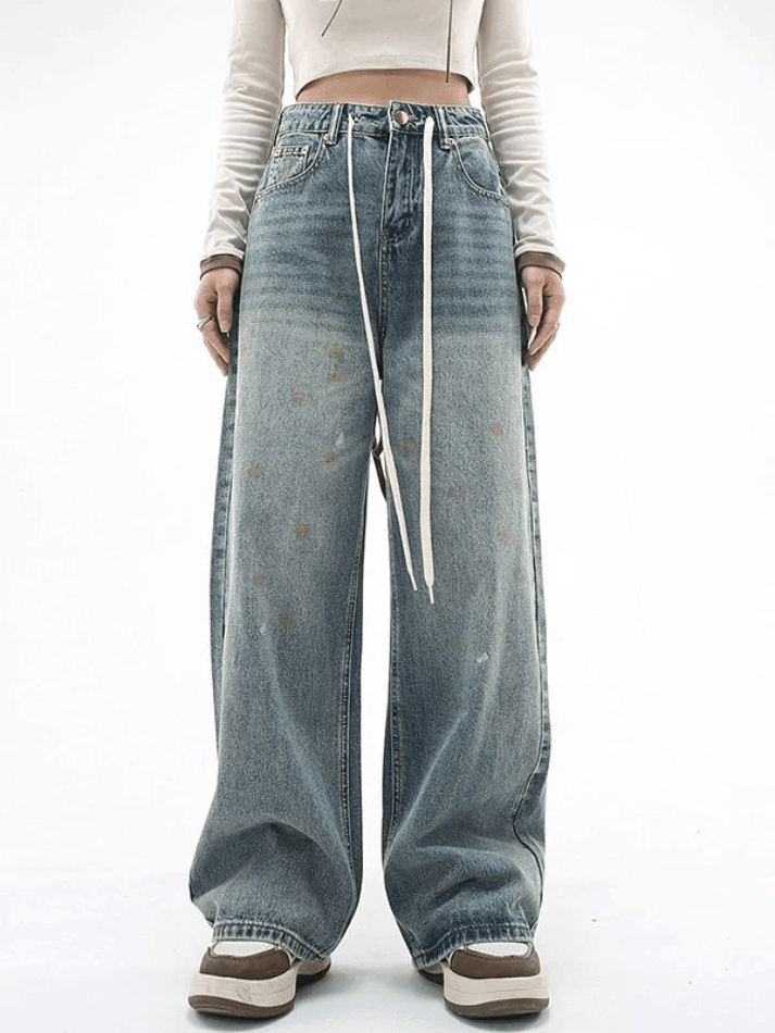 Sonicelife 2024 New Fashion Woman Bottom Elegant Splash 90s Boyfriend Jeans
