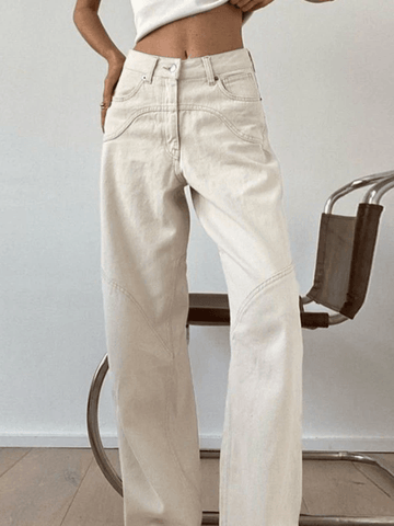 Sonicelife 2024 New Fashion Woman Bottom Elegant Splice Straight Leg Cargo Jeans