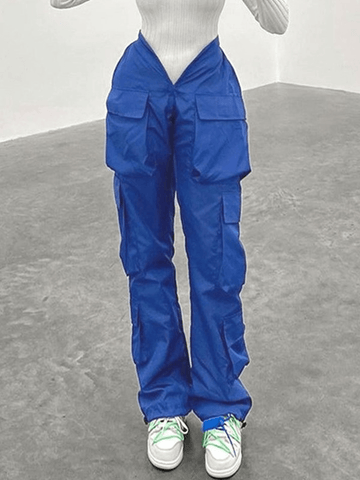 Sonicelife 2024 New Fashion Woman Bottom Elegant V Cut Pocket Cargo Pants