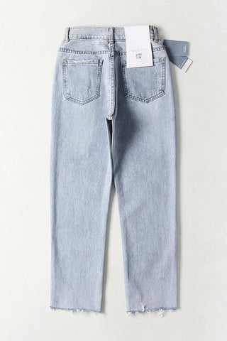 Sonicelife Woman jeans  Vintage Frayed Hem Straight Jeans