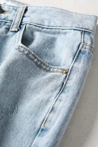 Sonicelife Woman jeans  Vintage Frayed Hem Straight Jeans