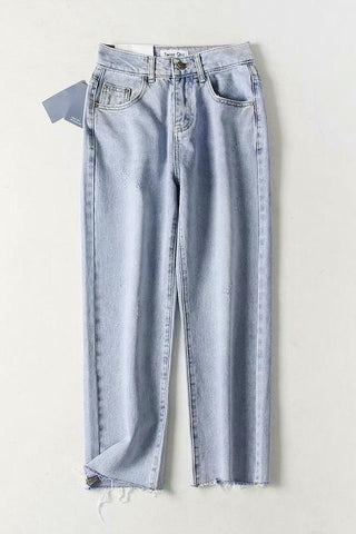 Sonicelife Woman jeans  Vintage Frayed Hem Straight Jeans