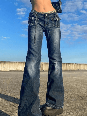 Sonicelife 2024 New Fashion Woman Bottom Elegant Vintage Low Waist Cargo Jeans
