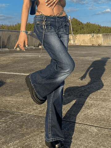 Sonicelife 2024 New Fashion Woman Bottom Elegant Vintage Low Waist Cargo Jeans