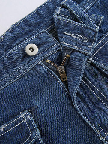 Sonicelife 2024 New Fashion Woman Bottom Elegant Vintage Low Waist Cargo Jeans