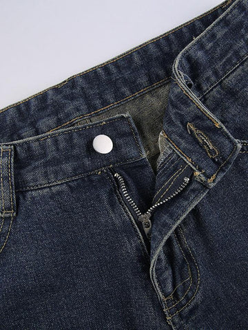 Sonicelife 2024 New Fashion Woman Bottom Elegant Vintage Washed Butterfly Flare Jeans