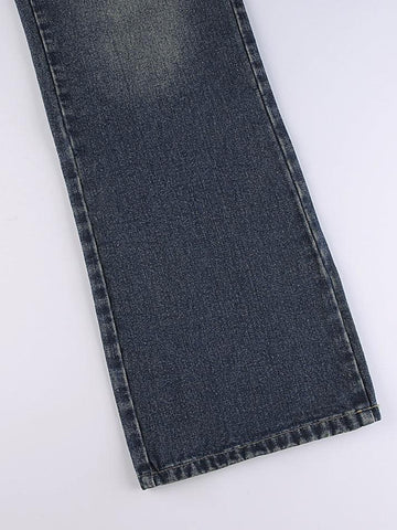Sonicelife 2024 New Fashion Woman Bottom Elegant Vintage Washed Butterfly Flare Jeans