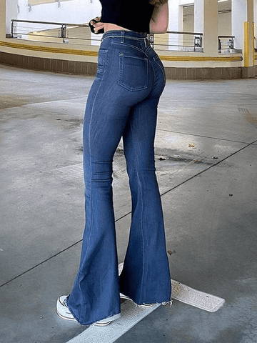 Sonicelife 2024 New Fashion Woman Bottom Elegant Washed Push Up Flare Leg Jeans
